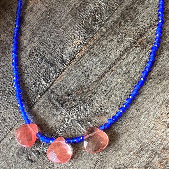 NEW Blue and Pink Crystal Layering Necklace - Picture 8 of 16